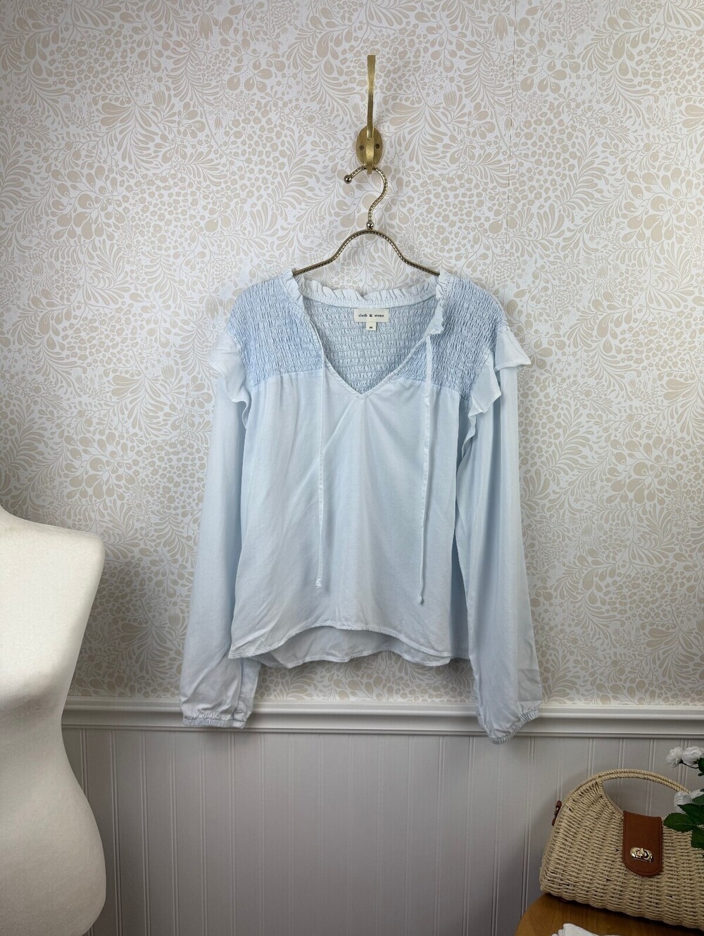 Cloth & Stone Light Blue Tencel Smocked Pullover Peasant Blouse - Size - Medium